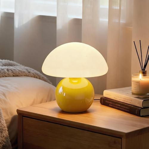 Cute Mushroom Table Lamp, Mid Century Modern Decor, Cozy Oasis Lighting, Unique Bedside Nightstand Lamp for Bedroom Living Room Office, Ideal for Home Decor Lovers, Kids & Adults(Yellow) by O-FarFarm