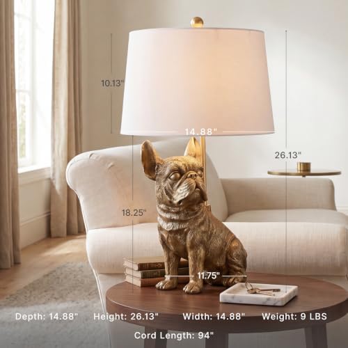 Signature Design by Ashley French Bulldog Animal Lamp, Gold Dog Table Lamp - Image 2