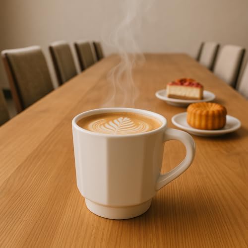 Minimalist White Ceramic Coffee Mug Set of 2 – 12 oz Modern Style Cups – Matte Finish – Elegant Kitchen & Café Aesthetic – Dishwasher Safe - inspired by Italian coffee design - Image 6