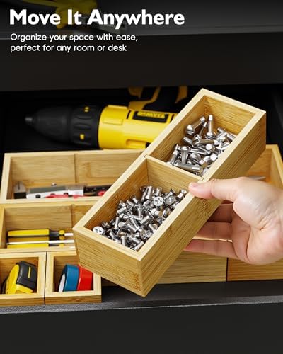 Bamboo Drawer Organizer Set, 6 PCS Trays with 12 Compartments - Image 5
