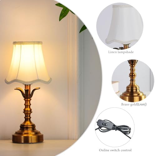 Small Spaces Bedroom Nightstand Dimmable Vintage Mini Table Lamps ，Entry Way Table Home Decor Tabletop LED Desk Light- Whit Lampshade - Image 3