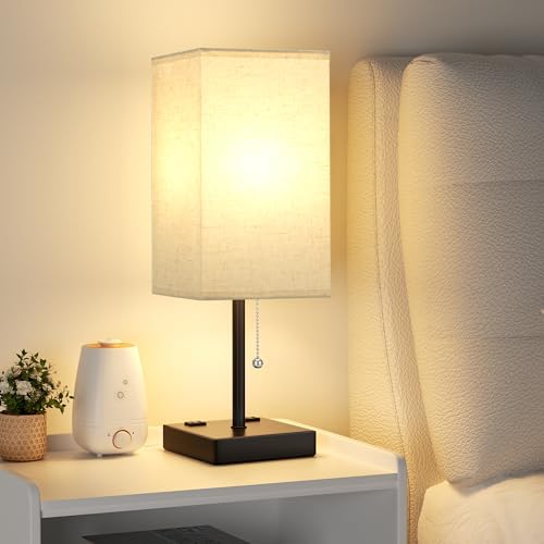 aooshine 17.4" Beige Bedside Table Lamp for Bedroom - USB C+A, 2 AC Outlets by Aooshine