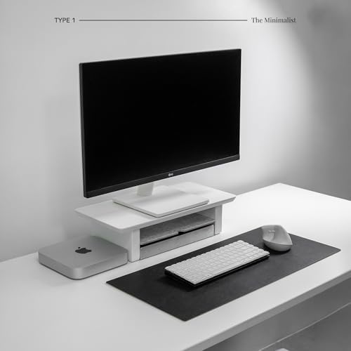 Raico Desk Shelf Setup Mini Monitor Stand, Compact White Wood Organiser, Ergonomic Home Office Accessory (White | 18.8 Inches) - Image 3