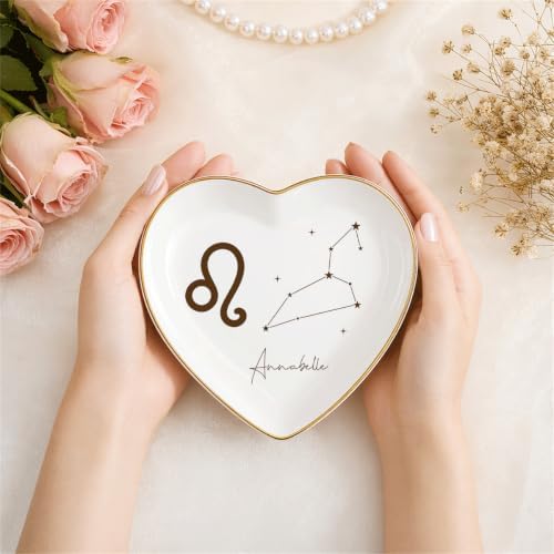 Personalized Zodiac Sign Ceramic Jewelry Dish Custom Name, Constellation Gold Rim Ring Trinket Tray, Custom Monogram Dish for Women Bridesmaid, Birthday Christmas Astrology Gift - Image 2