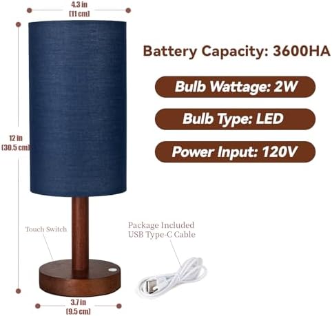 LALISU Cordless Table Lamp, 3 Color Portable Battery Lamp Wood Base Touch - Image 7