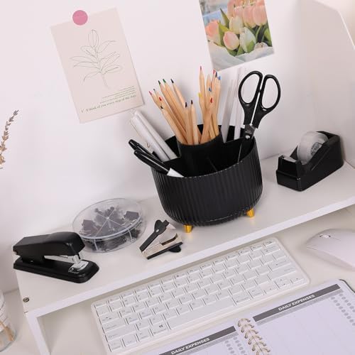 SKYDUE Black Office Supplies with Pencil Holder,Desk Accessories 11PCS - Image 2
