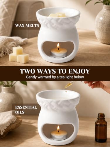 INGOFIN Ceramic Wax Melt Warmer & Essential Oil Burner, Tea Light, White - Image 2
