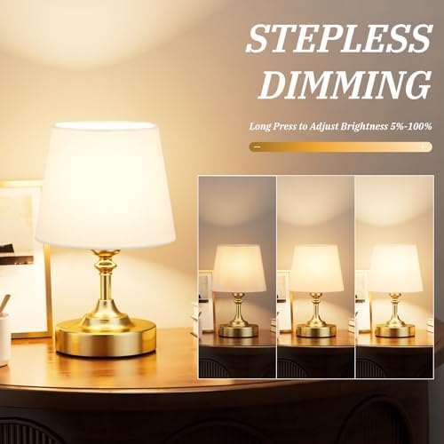 Kakanuo Mini Cordless Table Lamp Gold - 1 Pack 4000mAH Battery Operated Lamp for Decor, 3000K Stepless Dimming Touch Control Rechargeable Lamp for Bedroom, Dining Table, Counter, Living Room - Image 2