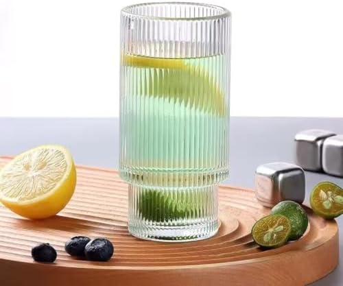 16OZ Ribbed Glass Cups with Lids and Straws,Iced Coffee Cups with Bamboo Lid,Vintage Glassware for Whiskey Cocktail Beer Fruit Juice Glasses Tumbler(2 Pack) - Image 4