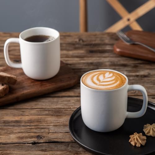AmorArc 14oz Coffee Mugs Set of 6, Ceramic Coffee Mugs with Large Handle & Wavy Rim for Latte/Hot Cocoa/Tea, Stylish Coffee Cups for Men Women. Oven,Dishwasher&Microwave Safe, Matte White - Image 6