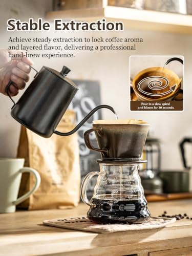 Gomakren Pour Over Coffee Maker 3 Hole Cone Brewer, Ceramic Coffee Dripper - Image 3