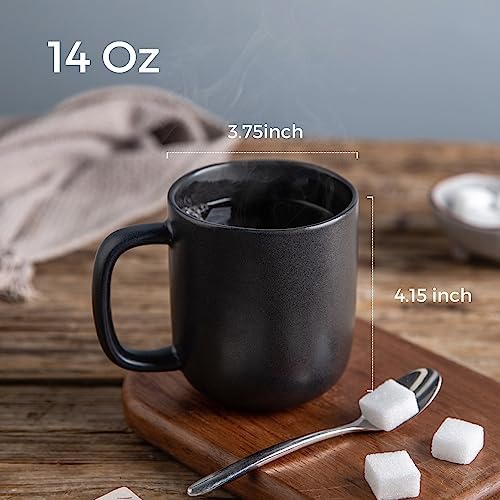 AmorArc 14oz Coffee Mugs Set of 6, Ceramic Coffee Mugs with Large Handle & Wavy Rim for Latte/Hot Cocoa/Tea, Stylish Coffee Mugs for Men Women. Oven,Dishwasher&Microwave Safe, Matte Black - Image 2