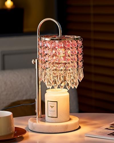 Candle Warmer Lamp with Timer Dimmer and 3 Bulbs, Candle Lamp Warmer with RGB Mode for Adjustable Height, Crystal Candle Lamp for Jar Candles, House Warming Gifts Home Room Decor, French Gold by Newswell