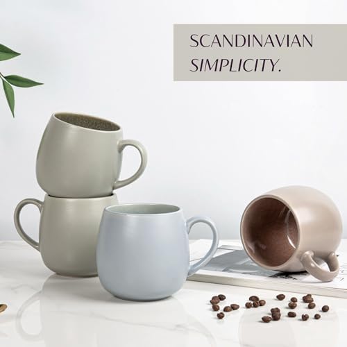 Ava Nord Ceramic Coffee Mugs Set of 6, 14oz - Modern Scandinavian Aesthetic Cup - Microwavable Stoneware Coffee Cups with Comfortable Handle - Tea Mug Set for Latte, Cappuccino, Soup - Mixed Neutrals - Image 6