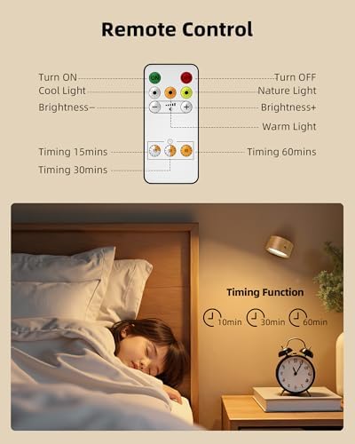 Wall Lights, Rechargeable Magnetic Wall Sconce with Remote, Wood Grain-2Pcs - Image 3