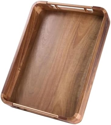 Acacia Wood Serving Tray with Handles - 17'' x 13'' Round, Decorative Ottoman Trays for Breakfast, Home Decor, Tea Party, Coffee Table, Candle Display, Kitchen Counter Board (Rectangular Wood Tray) by Unknown