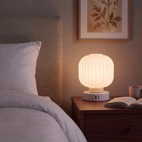 Elenhome Touch Bedside Table Lamp - Small Table Lamps,3 Way Dimmable with USB C+A Charging Ports - Bedroom Nightstand & Living Room Essential, 6W Bulb Included - Image 4