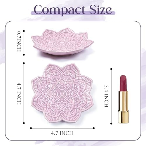 PUDDING CABIN Purple Mandala Jewelry Dish | 4.3-Inch Boho Home Decor | Ceramic Ring Dish Trinket Tray for Rings & Earrings | Wedding & Bridal Shower Mother Day Birthday Gift for Women - Image 3
