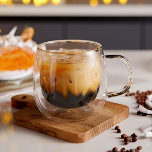 CNGLASS 16oz Double Walled Glass Coffee Mugs(2-pack),Large Clear Coffee Cups with Handle,Glass Espresso Mugs for Latte,Cappuccino,Tea - Image 3