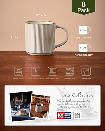 famiware Coffee Mug Set of 8, Star 12 oz Ceramic Mugs Cups Set with Handle - Image 4