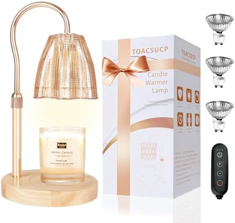 TOACSUCP Candle Warmer Lamp with 3 Bulbs, Adjustable Height Dimmable Candle Warmer with Timer, Compatible with Large Jar Candles, Candle Lamp with Charming Gift Box Ribbon for Her/Him by TOACSUCP
