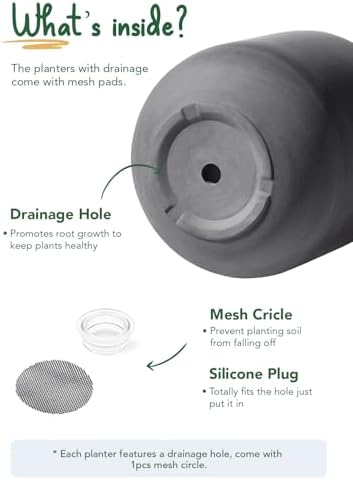 LE TAUCI 10 Inch Plant Pot, Ceramic Pots for Plants with Drainage Hole and Rubber Plug, Plant Pots Indoor for Home Garden Patio Office, Cylinder Planters for Indoor Plants, Charcoal Gray - Image 3