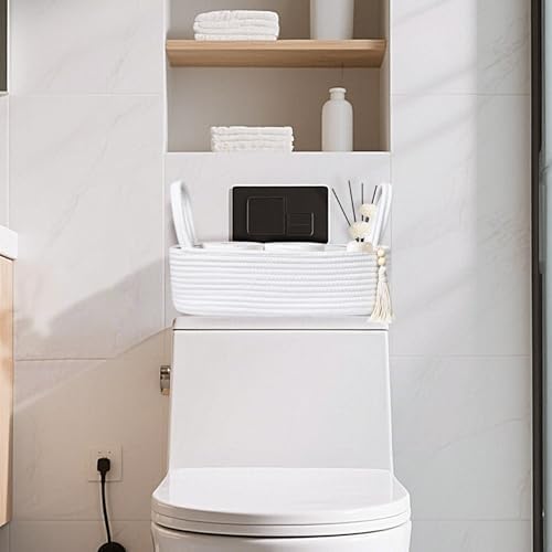 ABenkle Small Storage Basket, Jute Rope Woven Toilet Paper Tray Organizer for Toilet Tank Top, Boho Bathroom Decor Holder for Shelf Bedroom Living Room -13x6x4 Inches - Image 4