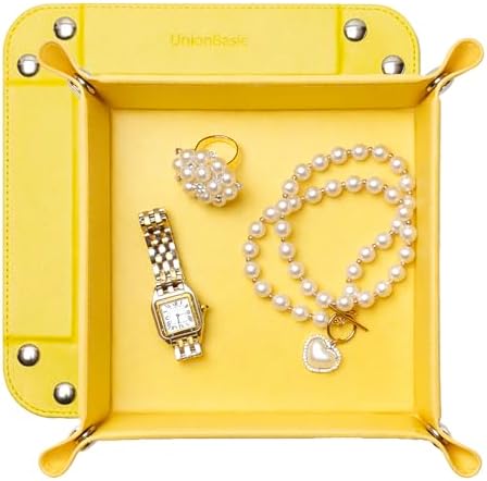 UnionBasic Small Valet Tray, Jewelry Tray for Rings Watches Earrings, Entryway Catchall Caddy for Coins Keys Change, Nightstand Bedside Valet Holder, Trays for Electronic Gadgets, Lemonade by UnionBasic