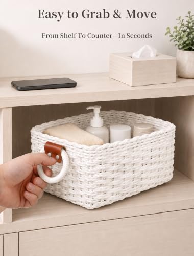 Small Wicker Baskets, 3 PCS Paper Rope Baskets for Shelves, White - Image 5