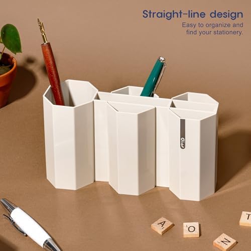 Octagonal Desk Organizer [Sand Beige] - Multi-Compartment Aesthetic Pen Holder, Divided Pencil Cup for Office & Home, Modern Stationery Storage, Traditional K-Design Motif (Made in Korea) - Image 3