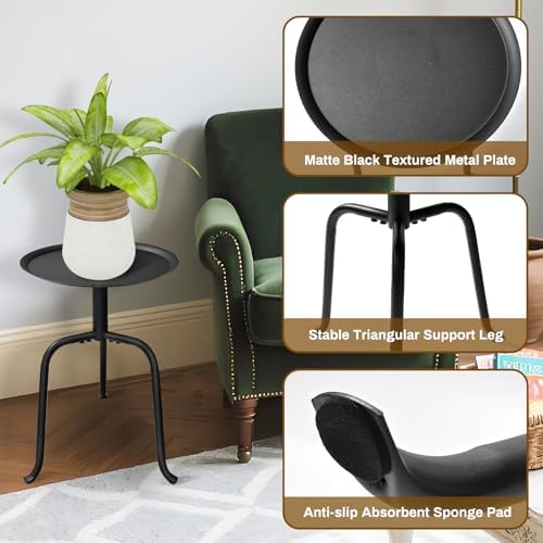Plant Stand Indoor, Mid Century Single Plant Table, 3-Leg Minimalist Heavy Duty Metal Tall Flower Pot Stand, Modern Round Small Side End Table with Raised Design - Image 5