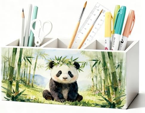 Panda Pen Pencil Holder for Desk Accessories, Cute Panda Gifts for Women & Kids, Wild Animal Wooden Box Sign Decorations for Kids Room Home Office Desk Tabletop by Unknown