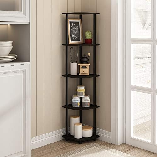 Furinno TURN-N-TUBE Corner Shelf, 5-Tier Corner Bookshelf, Open Storage Shelves, for Organization and Storage, Living Room, Home Office, Garage, Bedroom, Espresso - Image 2