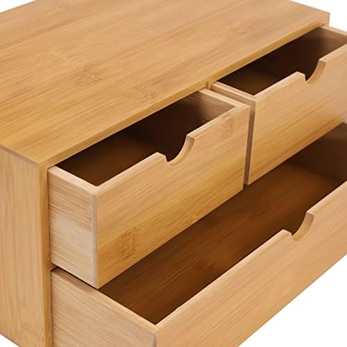 Bamboo Desk Organizer, Wood Desktop Storage Box for Office Supplies, Cosmetics, Stationery, No Assembly Desktop Organizers and Accessories for Home, Office, Study Table (3 Drawers-B) - Image 7