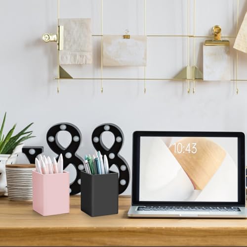 Pen Holder for Desk,Nordic Elegance Square Silicone Pencil Holder Soft Minimalist Desk Pen Cup Stand Waterproof Multifunctional Office Supplies for Home,Kids and School(Black) - Image 2