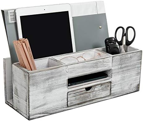 Liry Products Whitewashed Wooden Desktop Organizer Multiple Compartments Rack Shelf Drawer Tabletop Wood Storage Cabinet Office Supplies Caddy Document Stationery Holder Accessory Sorter Vanity Home - Image 2