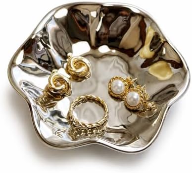 Silver Ceramic Jewelry Dish, Lotus Leaf Trinket Tray，Jewelry Dish Tray by GISK