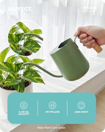Baffect Watering Can Indoor Plants with Long Spout, 1L / 35oz (Sage Green) - Image 2