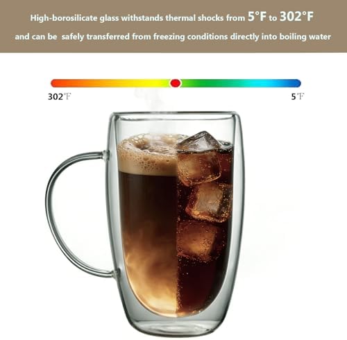 DINGPAI 15 oz Double Walled Glass Coffee Mugs, Large Coffee Mug with Handle - Image 5