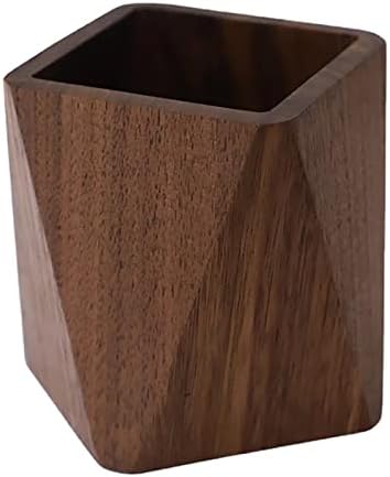 Black Walnut Wooden Pencil Box, Multiple-Use Desk Writing Stationary Organizer Wood Pen Holder Cups Office School Supplies Storage (Prismatic Shape) by Soseelnee