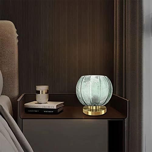 Gold Desk lamp Bedside Table Lamps Green Ribbed Glass Shade mid Century Modern lamp Globe Table lamp nightstand lamp Small Table lamp for Bedroom Living Room Office - Image 2