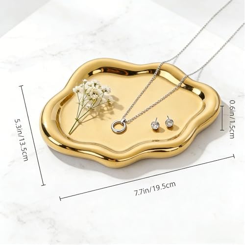 Ceramic Jewelry Tray Trinket Dish, Cloud Shaped, Gold - Image 3