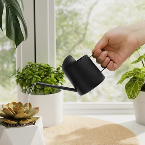 Bamworld Small Watering Can Indoor Outdoor Plant Black Metal Stainless Steel Long Spoutt Flowers Watering Cans for House Garden Plants 10OZ Watering Bottle Cute Decorative for Bonsai by Bamworld