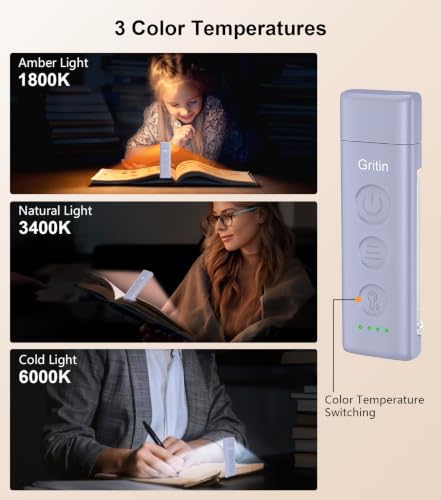 Gritin Book Light Rechargeable, Clip on LED Reading Light for Books in Bed - Image 3