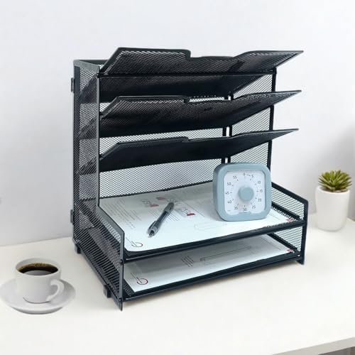 5-Tier Metal Office Desk Organizer,Paper Tray Organizer for Desk,Black - Image 4
