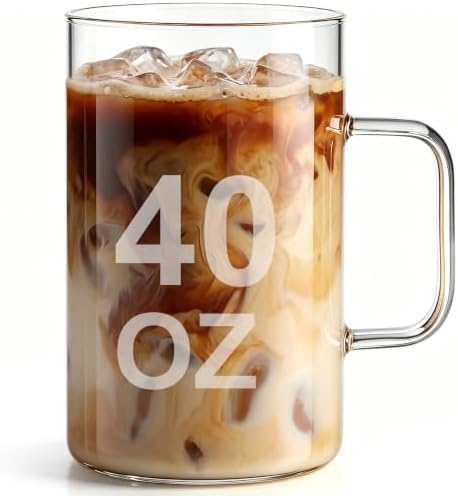 1 Pack 40 oz Extra Large Glass Coffee Mugs Borosilicate Cups with Handle by Yetene