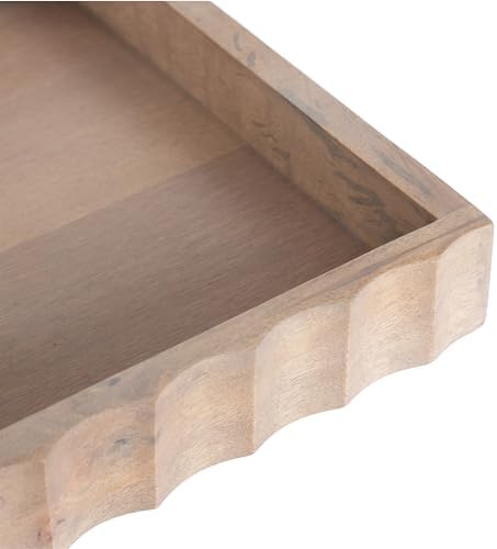 Kate and Laurel Lissi Decorative Rectangle Tray with Wavy Design; 16 x 12; Natural Wood; Modern Scalloped Serving Tray for Coffee Table Ottoman; Dining Table; or Entryway Catch-All Tray - Image 6