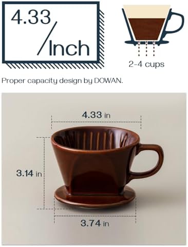 DOWAN Pour Over Coffee Dripper, Non Electric Pour Over Coffee Maker, Porcelain Slow Brewing Accessories for Home, Cafe, Restaurants, Easy Manual Brew Maker, Brown - Image 3