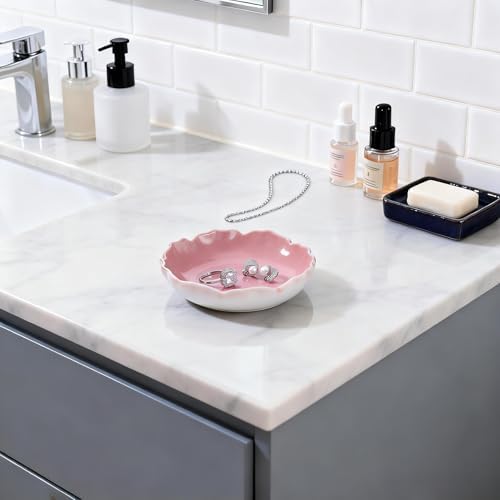 HOME SMILE Ceramic Jewelry Ring Dish Pastel Pink Ruffled|Trinket Tray for Rings, Earrings, Necklaces|Gifts for Women|Vanity Organizer & Bathroom Decor - Image 5