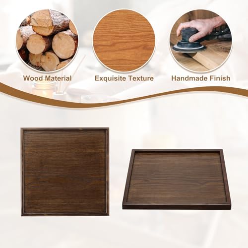 Wooden Serving Tray Square Wood Serving Tray Decorative Platter, 11.8x11.8 Inch Fit for Home Decor Kitchen Coffee Table Candle Holder, (Brown) - Image 4